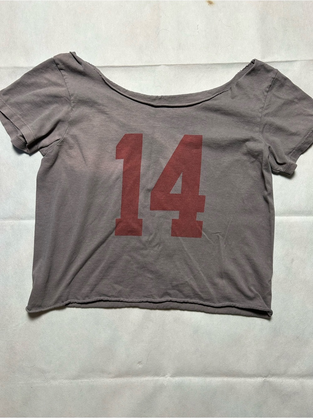 John Galt raw hem wide neck cropped grey graphic t-shirt size medium